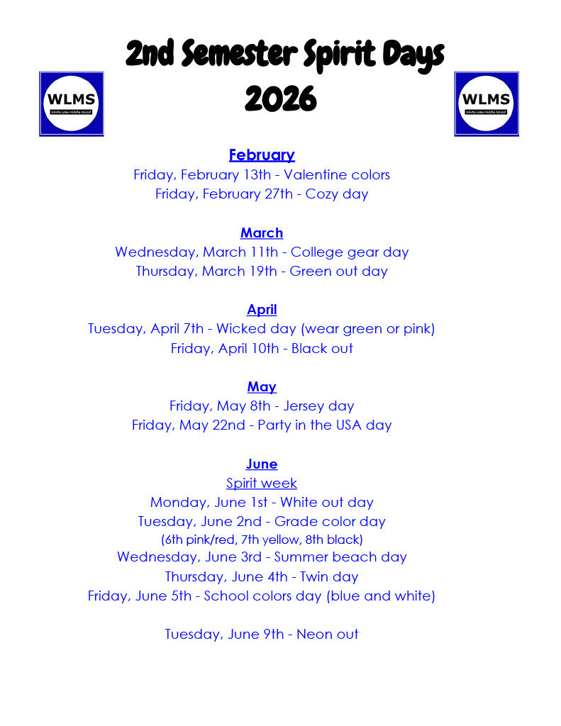 2nd Semester Spirit Days 2026