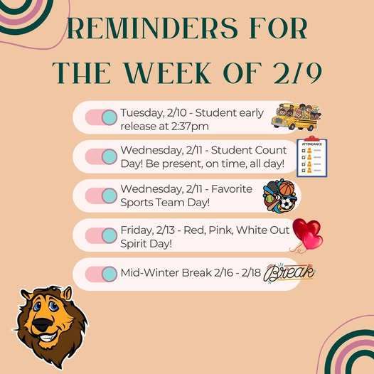 Don't forget these reminders for the week.