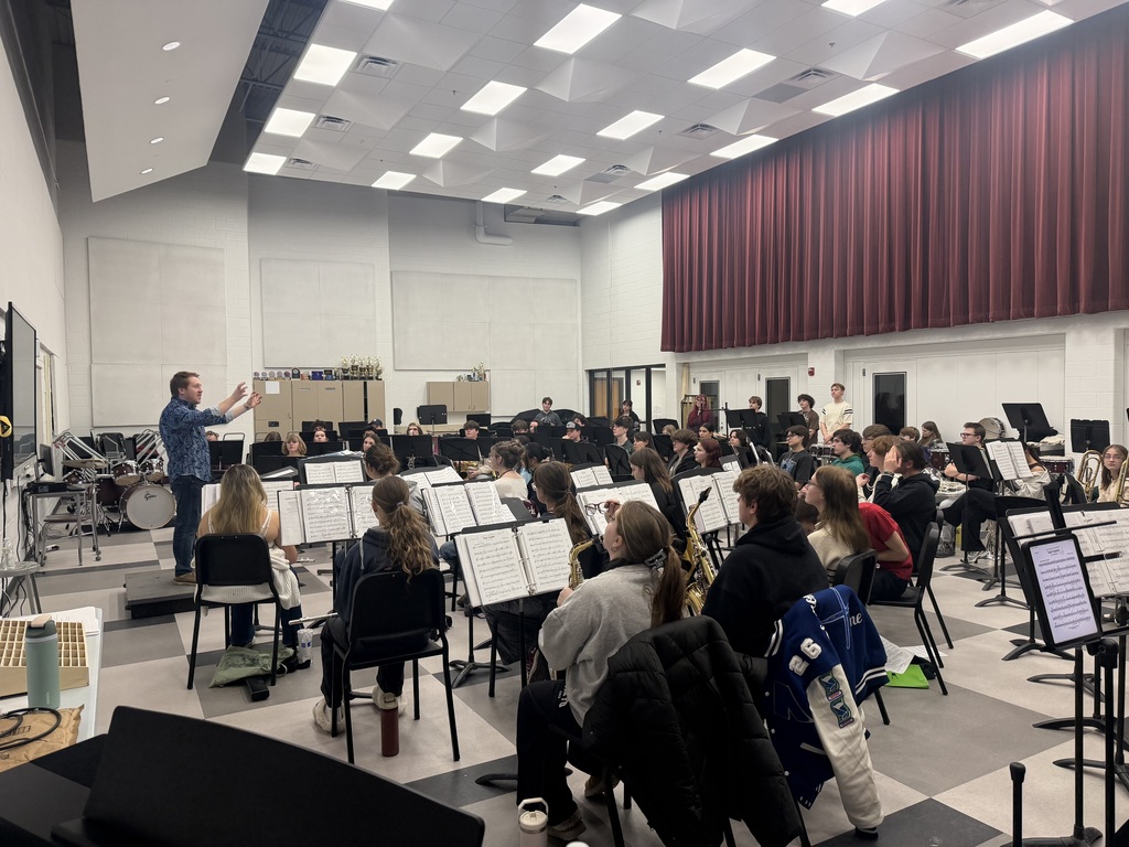 Our Huron Valley Wind Ensemble (combined Lakeland and Milford Wind Ensembles) is hard at work preparing for our performance at the WMU Spring Conference on Wind and Percussion Music on April 23, 2026. The band applied last year and was one of two high school ensembles in the state selected for this prestigious event. The guest composer is Nicole Piunno, and the band will be performing one of her pieces and have the chance to meet her at this conference as well. In addition, we have programmed several works from composers who are from/reside in the state of Michigan as part of our performance. One of those composers is Chris Evan Hass. This past Wednesday he was the first of many special guests to work with the band! We are thrilled to have had composer Chris Evan Hass in to work with our band!!! What an honor to have him work on his piece Teal Fusion! Our Saxophone Quartet is also performing a piece for Solo and Ensemble by Mr. Hass, titled Polar Vortex, and he worked with them as well when he came out. Over the course of the next 2 months, we will have several other guest composers and clinicians in to work with our bands in our evening rehearsals as we prepare for this incredible opportunity!