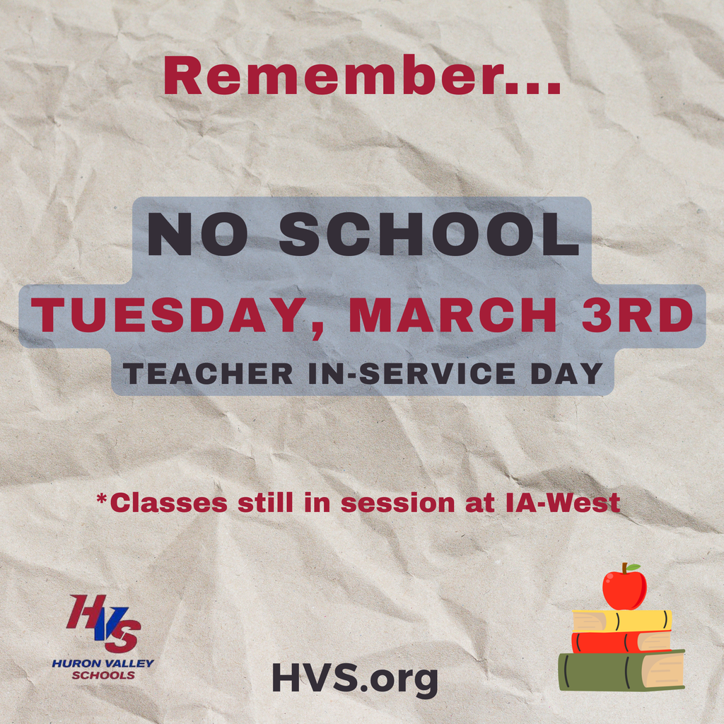 graphic reminder No School Tuesday, March 3rd Teacher in-service day