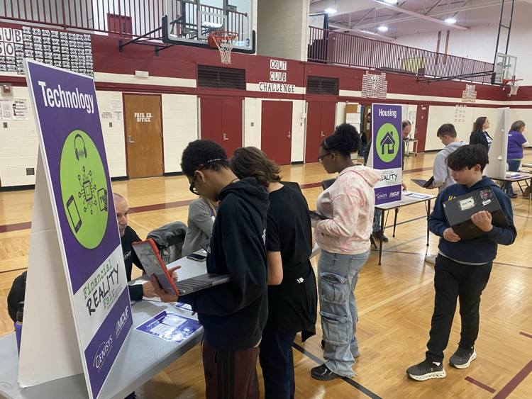 Today, all Muir 7th graders participated in our Reality Store simulation. Students chose a career, worked with a budget and experienced real world scenarios! Thank you Genisys Credit Union for spending the day working with us! #wearemuir