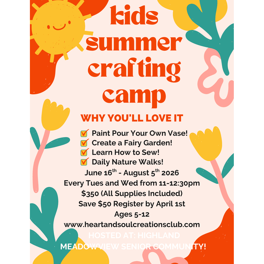 kids summer crafting camp flyer