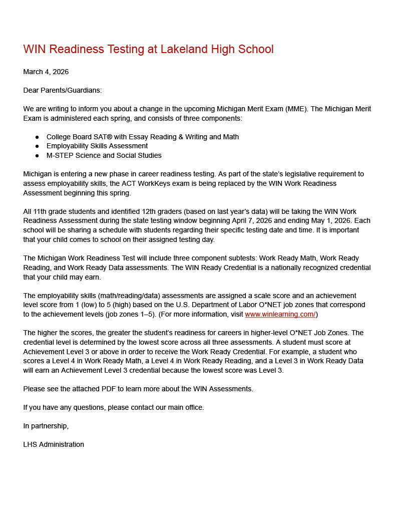 LHS Win Parent Letter