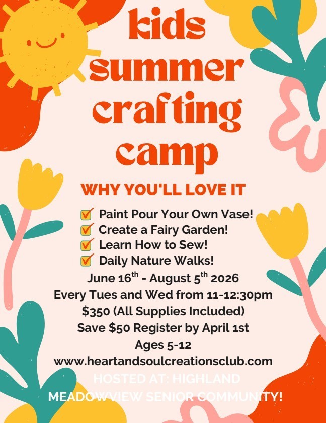 Flyer with information on a crafting summer camp