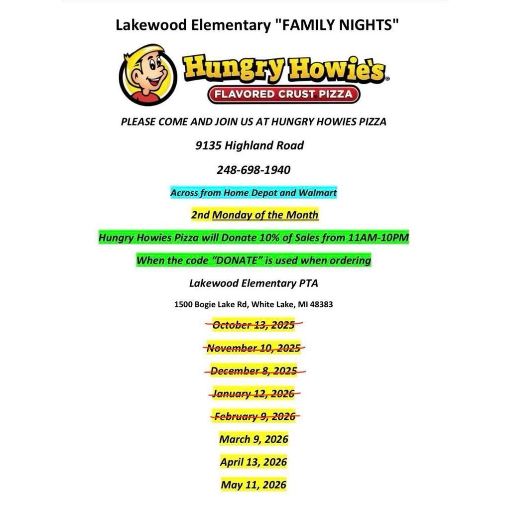 Hungry Howie's Lakewood Family Night