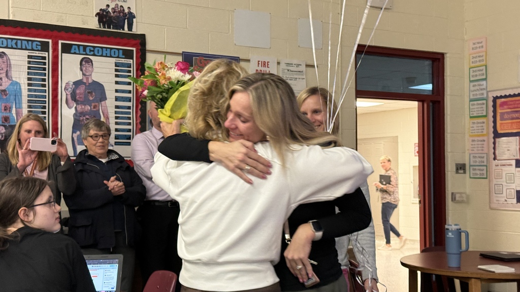 HVS Middle School Teacher of the Year, Roberta Diacono being honored in her classroom