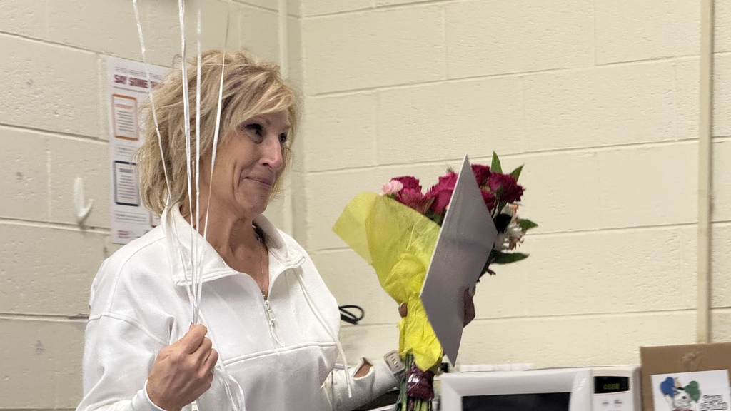 HVS Middle School Teacher of the Year, Roberta Diacono being honored in her classroom