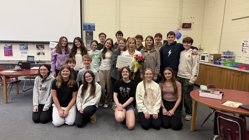 HVS Middle School Teacher of the Year, Roberta Diacono with her students in her classroom