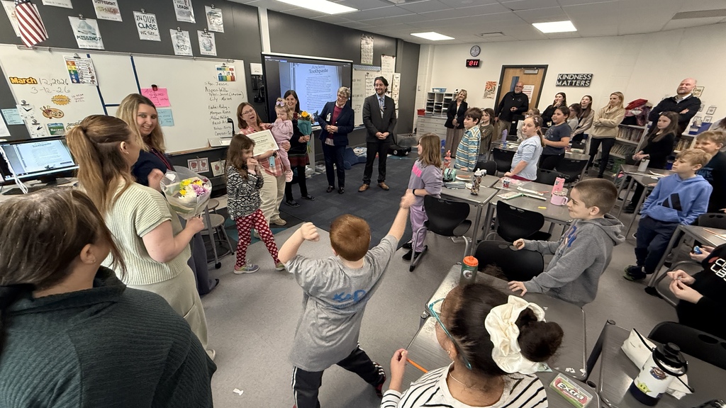 Huron Valley Schools is thrilled to announce this year's recipient for Elementary School Teacher of the Year... Michele Hojnacki from Lakewood Elementary in her classroom