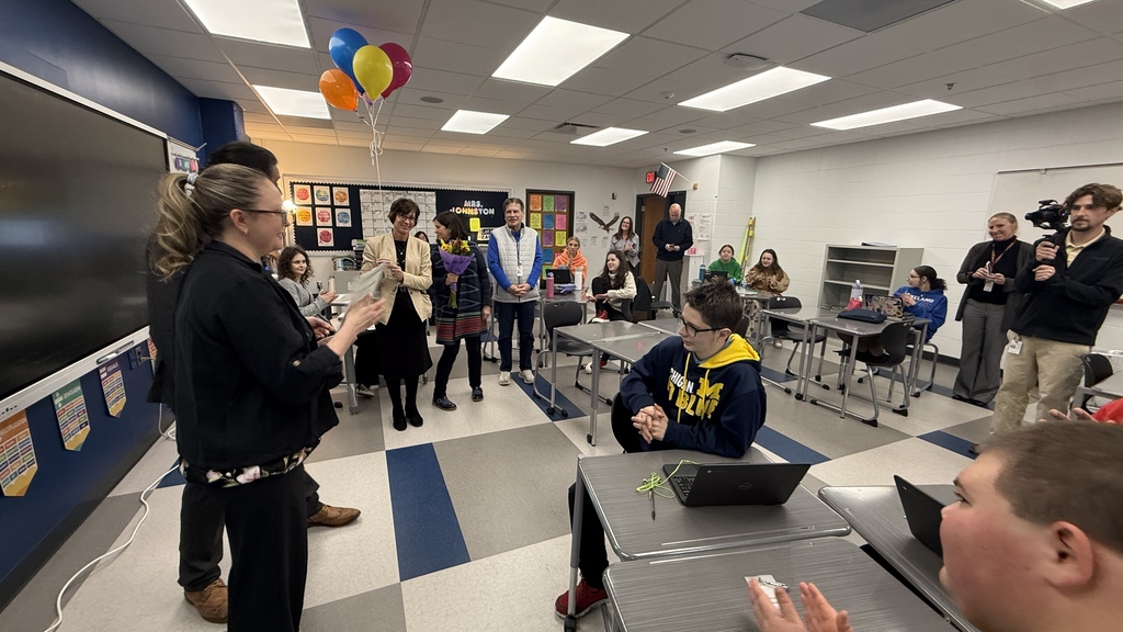 Huron Valley Schools High School Teacher of the Year... Anna Bovio from Lakeland High in her classroom
