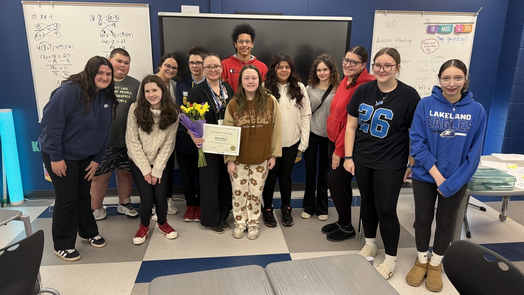 Huron Valley Schools High School Teacher of the Year... Anna Bovio from Lakeland High with her class