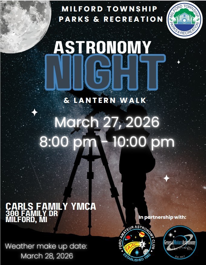 Flyer with information on Astronomy night at the YMCA in Milford