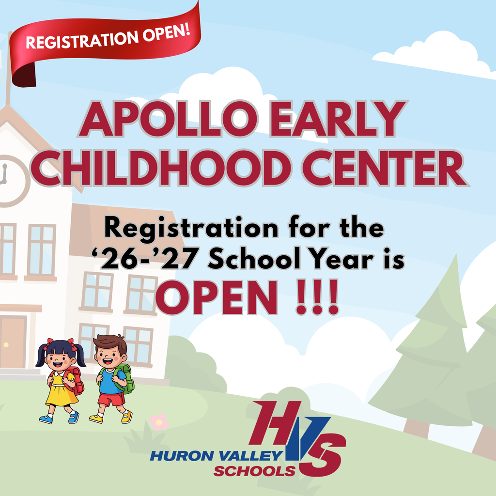 Gfx that reads Apollo Early  Childhood Center Registration for the  ‘26-’27 School Year is OPEN !!!