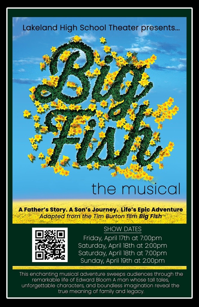 Graphic promoting Lakeland Theatre's musical "Big Fish" April 17-19th