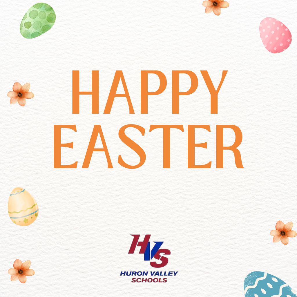 Graphic that reads 'happy easter' and has HVS logo