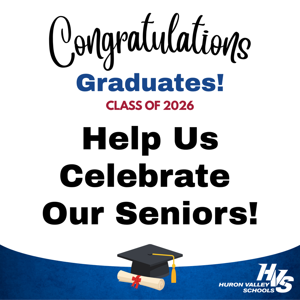 graphic with graduation cap & diploma asking "Help Us Celebrate  Our Seniors!"
