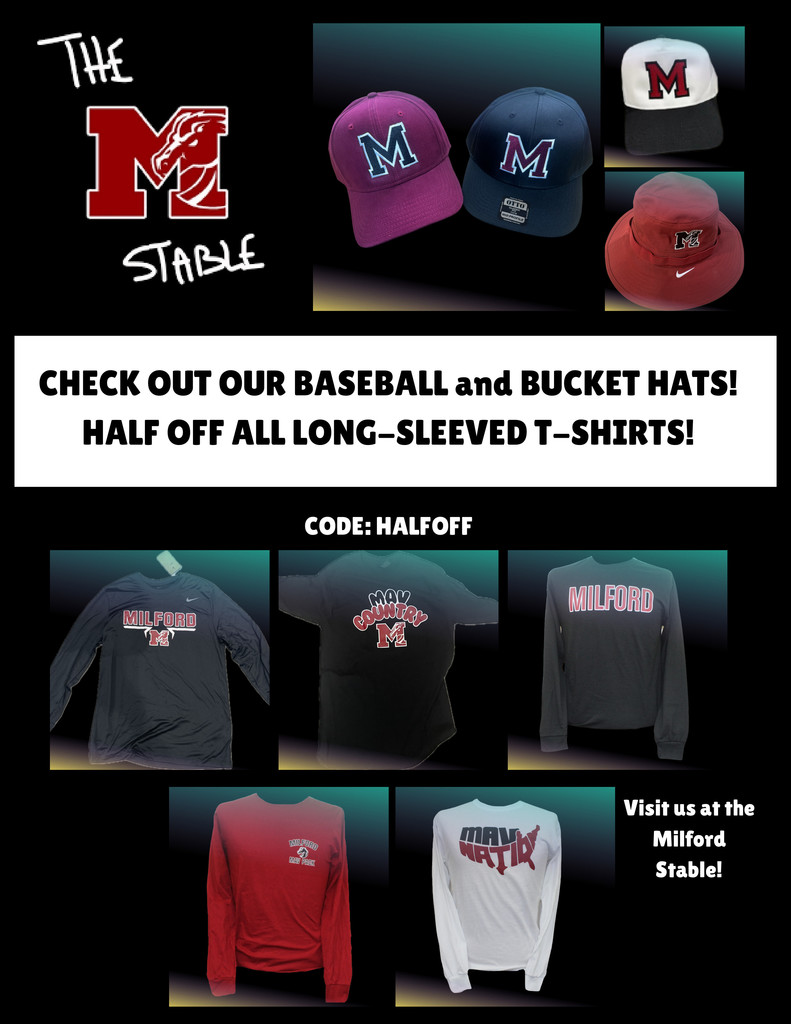 Check out https://themilfordstable.square.site/ for new hats and half of long sleeves! Use the code:HALFOFF