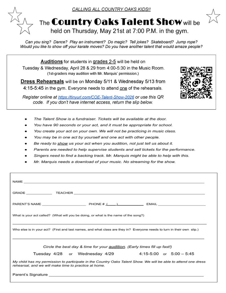 Check out the details for this year's Talent Show!