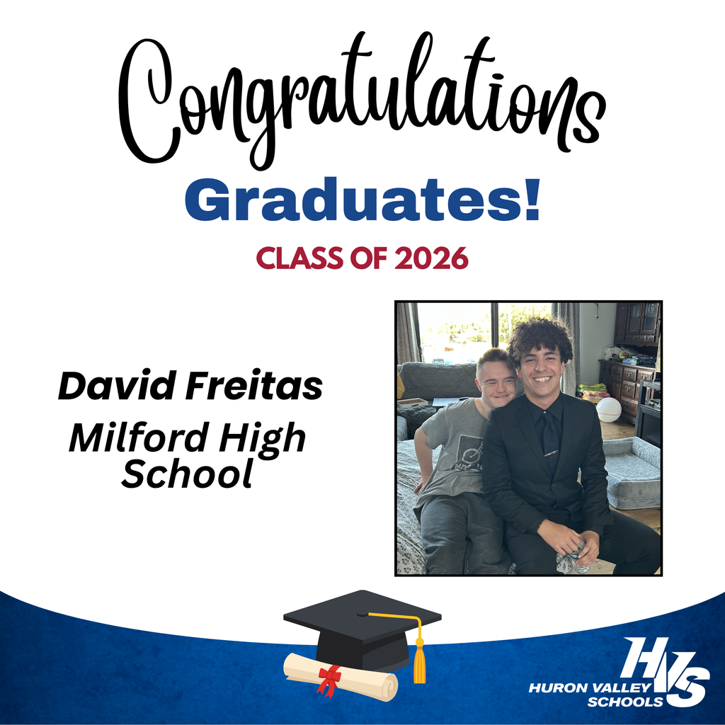 gfx & photo celebrating graduate David Freitas - Milford High School