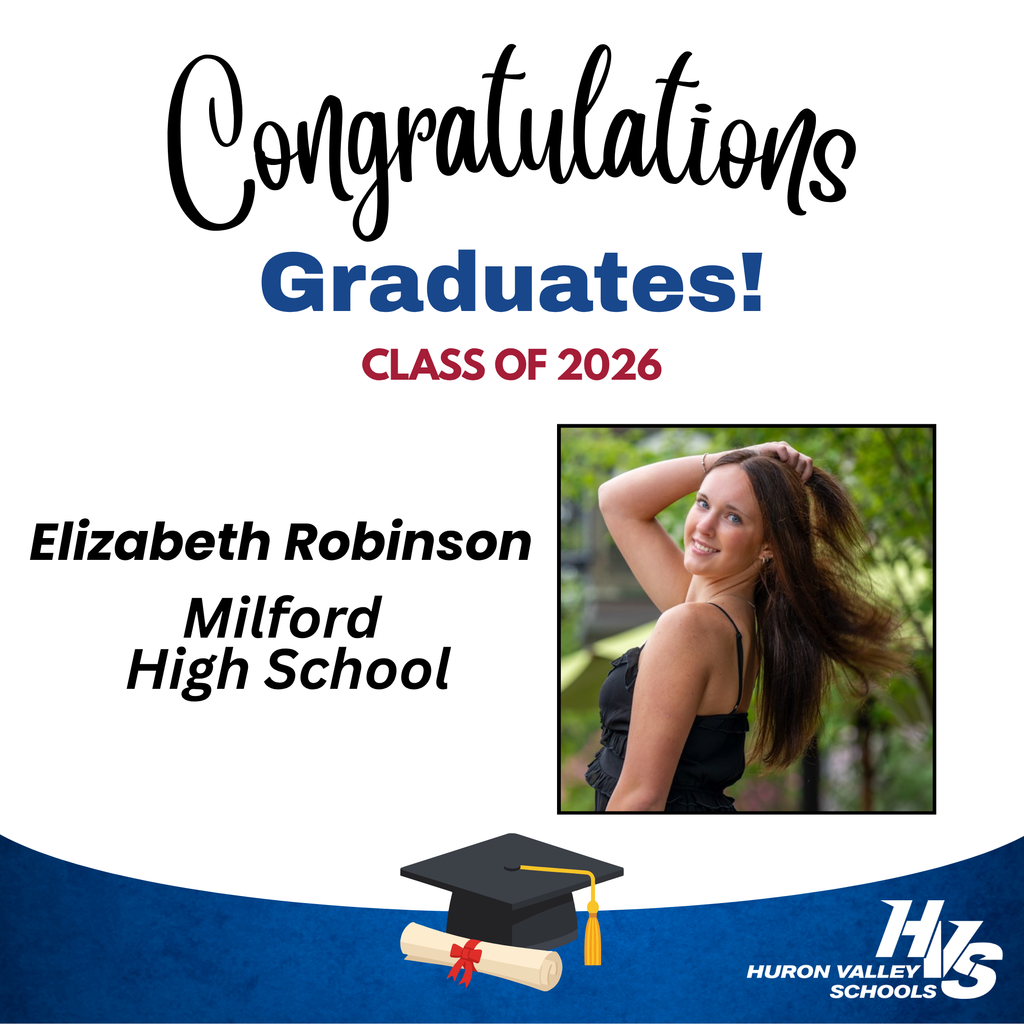 gfx & photo celebrating Elizabeth robinson recent grad of milford high school