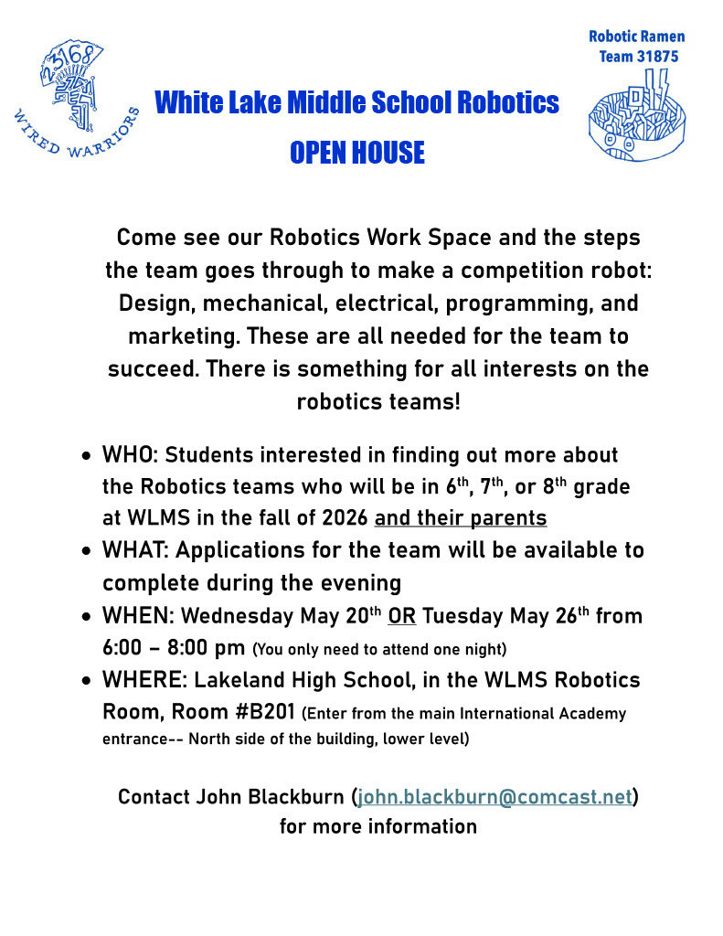 Robotics flyer with the information about the past Open Houses