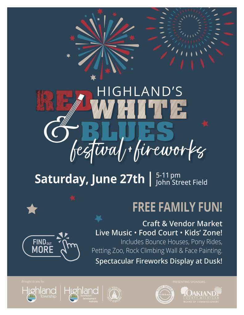 Gfx promoting red white and blues concert in highland.. june 27.. john street field