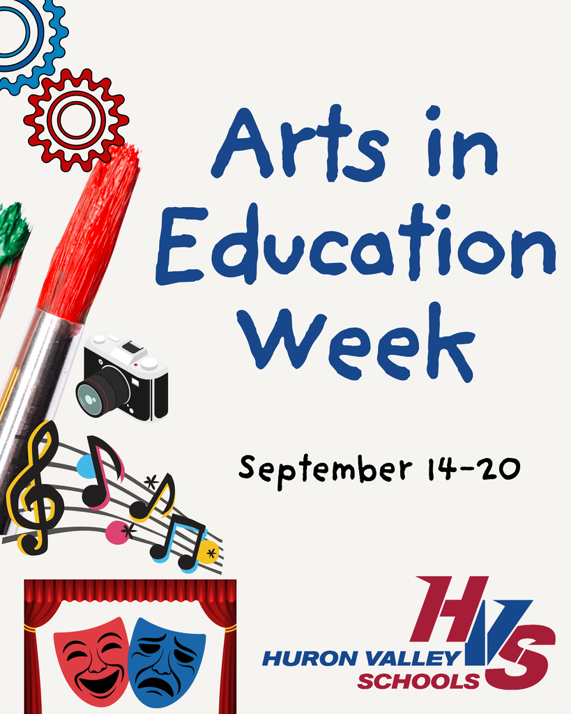 gfx with theatre masks, music nots, paint brushes & camera that reads... "Ats in Education Week Sept, 14-20"