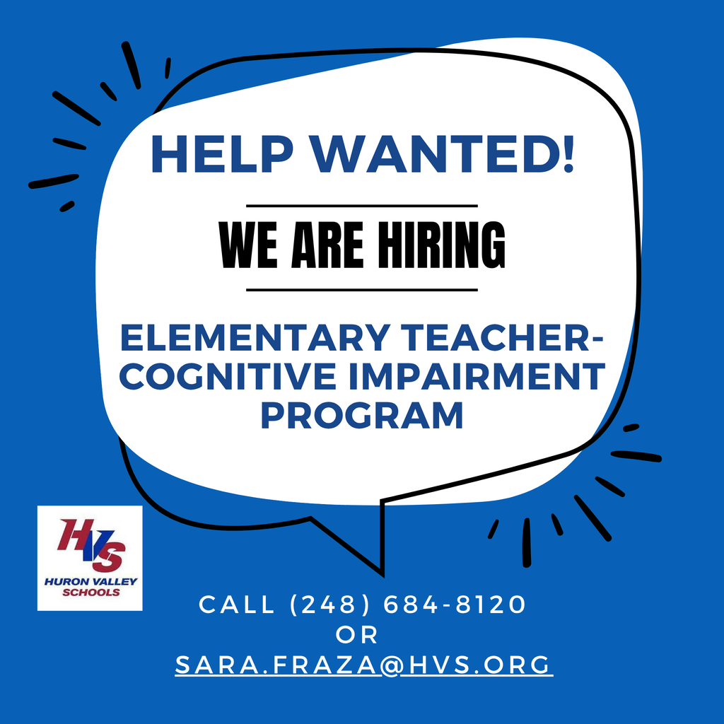 Gfx that reads... "We are hiring.... Elementary teacher- Cognitive Impairment Program"