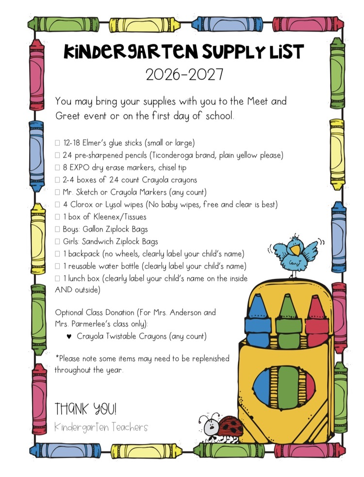 kindergarten supply list