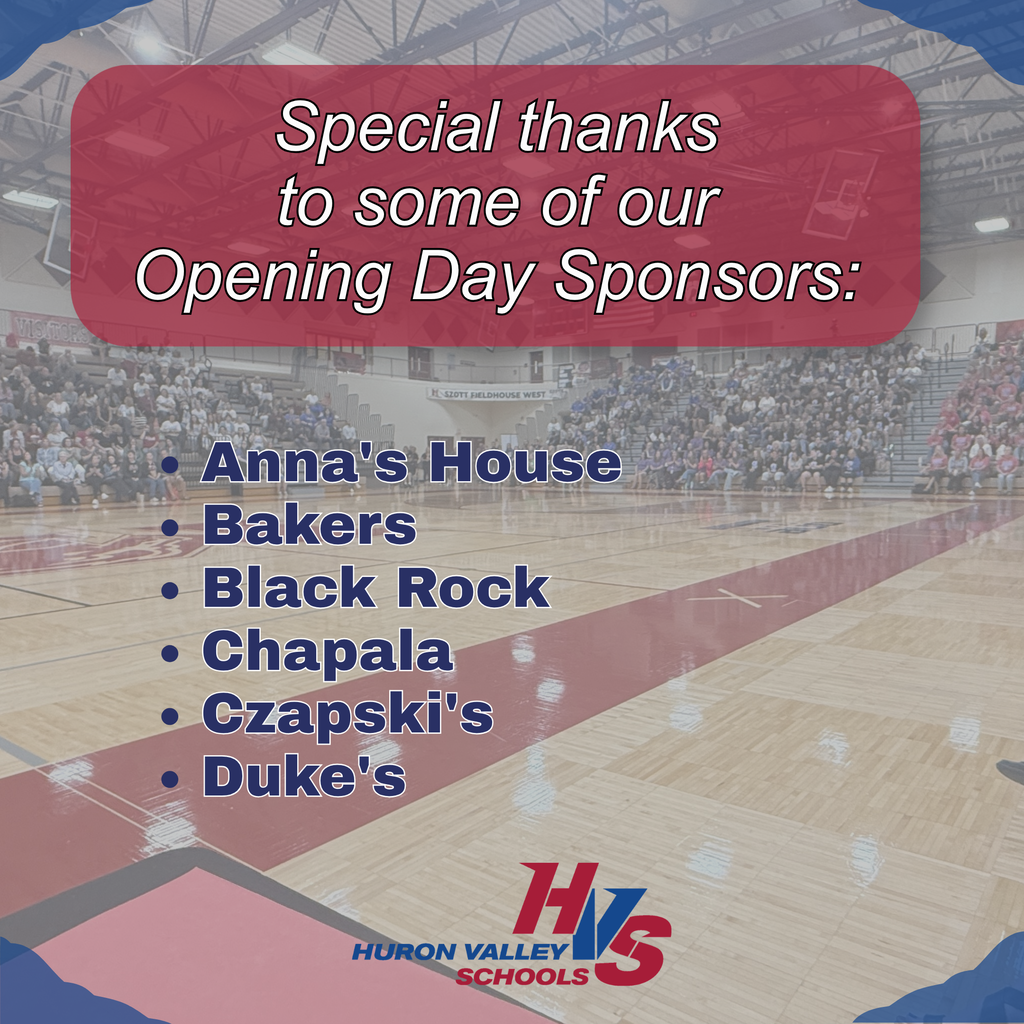 graphic with gymnasium in the background and the words " Special thanks to some of our Opening Day Sponsors:... Anna's House Bakers Black Rock Chapala Czapski's Duke's: in the foreground.