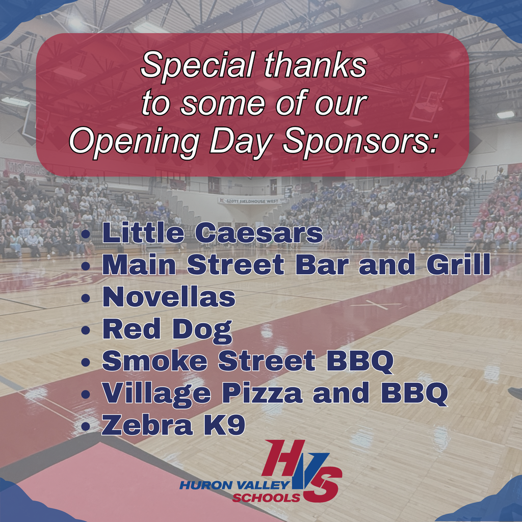 graphic with gymnasium in the background and the words " Special thanks to some of our Opening Day Sponsors:...Little Caesars Main Street Bar and Grill Novellas Red Dog Smoke Street BBQ Village Pizza and BBQ Zebra K9" in the foreground.