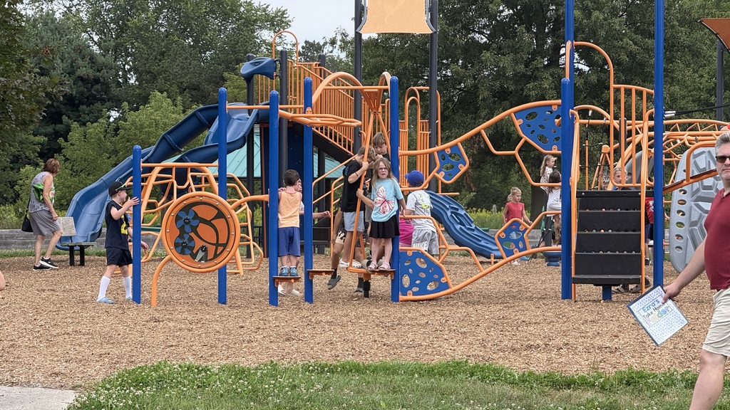 Kids playing on playground equipment