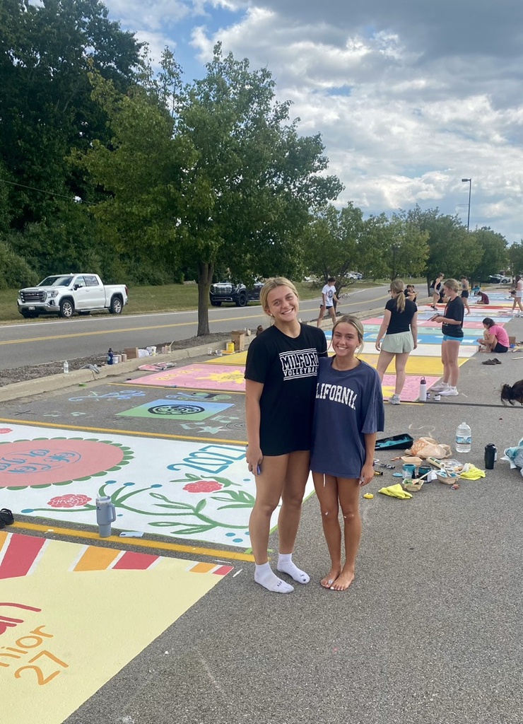 Milford Seniors brought creativity and community to the parking lot today, as they participated in senior painted parking spaces. Great job Mavs! #beaMAV