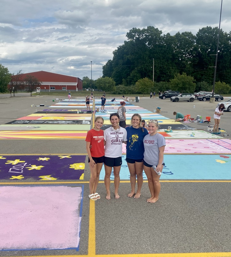 Milford Seniors brought creativity and community to the parking lot today, as they participated in senior painted parking spaces. Great job Mavs! #beaMAV