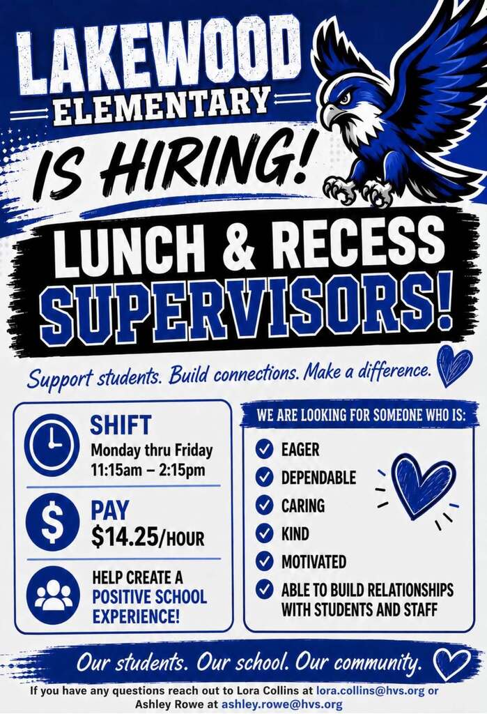 lakewood is hiring lunch & recess supervisors