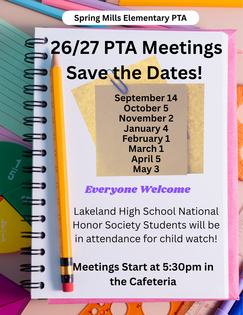 PTA Meeting Dates for 26-27 school year