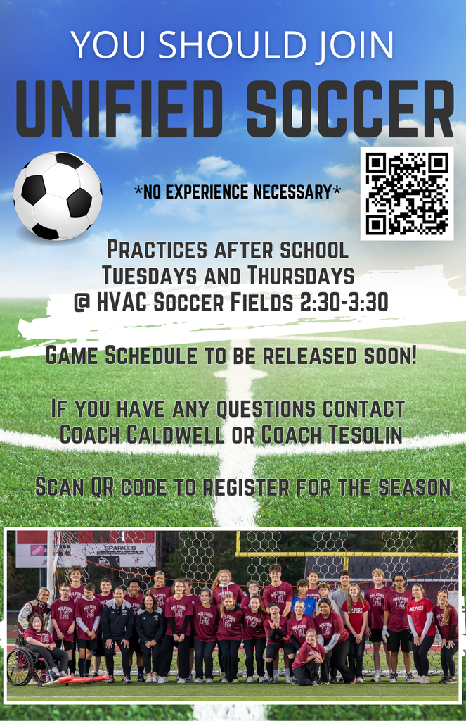 UNIFIED SOCCER IS BACK! Please scan the QR and fill out the interest form. Practices with be Tuesdays and Thursdays after school.