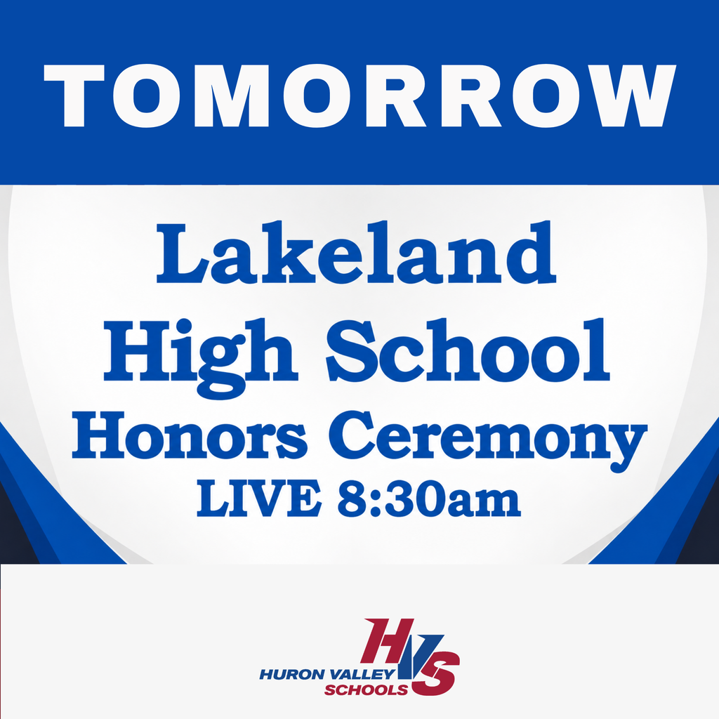 blue & white gfx that reads " Lakeland high school honors ceremony live tomorrow "