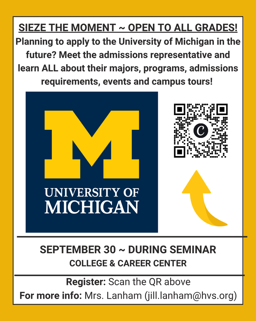 UM admissions rep will be at MHS 9/30 to meet with students.