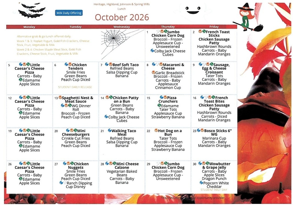 October Lunch Menu