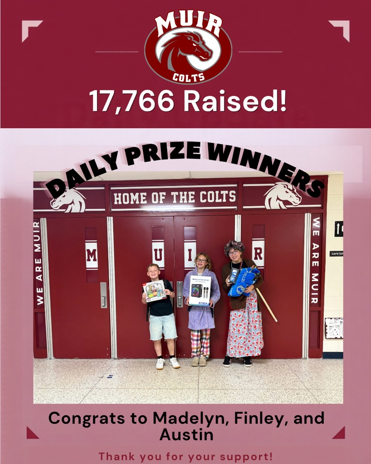 poster for fundraiser raising 17,766 and daily winners of Madelyn, Finley, and Austin