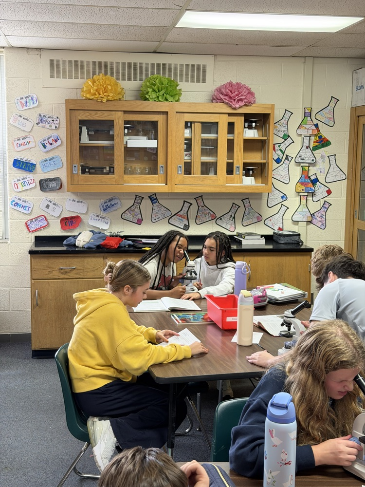 students use microscopes at desks