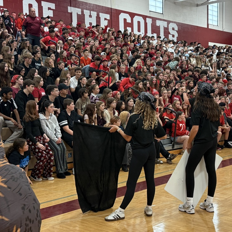 students in bleachers at pep assembly