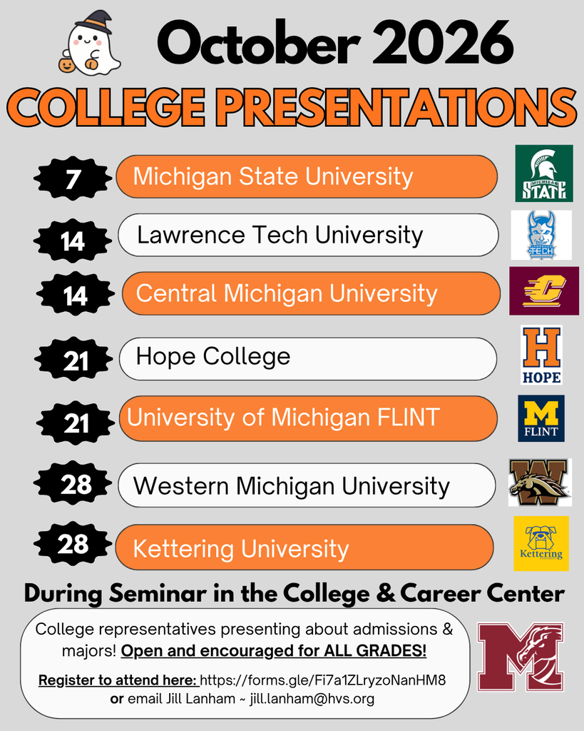 Calendar of all school reps visiting the Career Center in October.