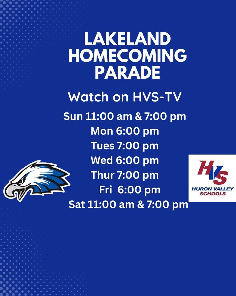 watch lakeland homecoming parade Parade times: Su: 11:00am & 7:00pm M: 6:00pm Tu: 7:00pm W: 6:00pm Thu: 7:00pm F: 6:00pm Sat: 11:00am & 7:00pm