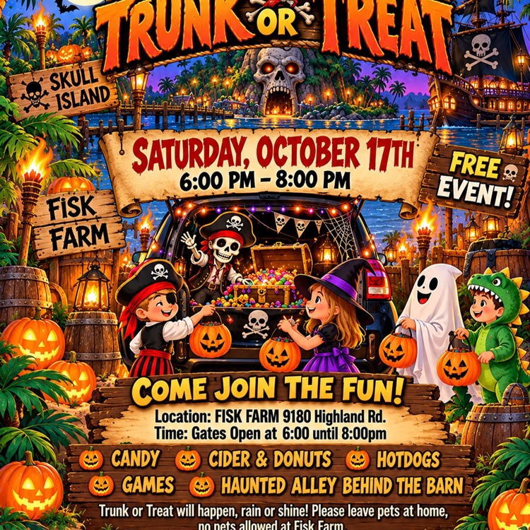 graphic promoting trunk or treat this Saturday in white lake. from 6-8pm