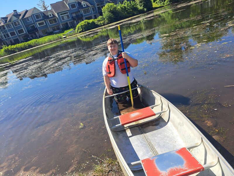 Student in canoe
