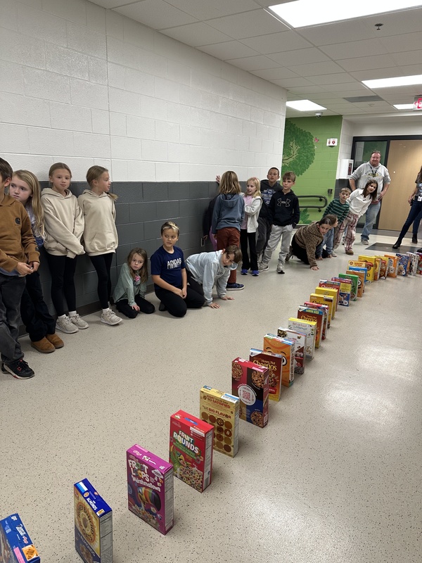 Students waiting for the cereal domino drop