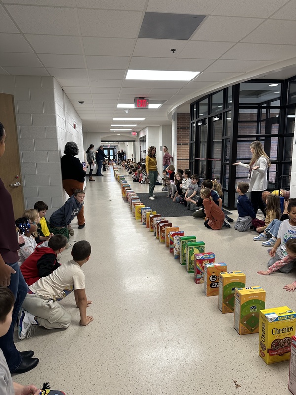 Students waiting for the cereal domino drop