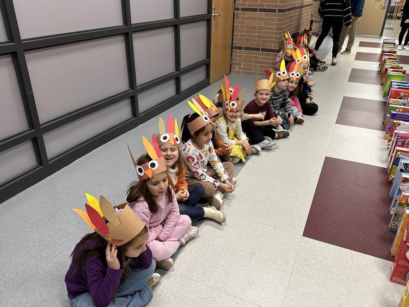 Students waiting for the cereal domino drop